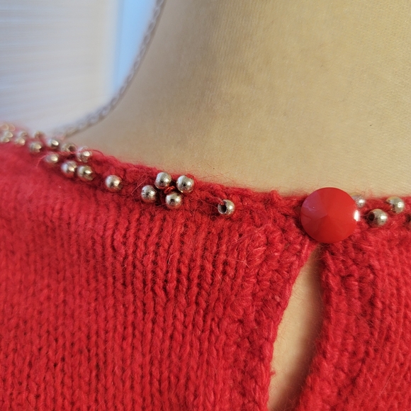 Vintage Angora Silk Blend Sweater Red Holiday Beaded Karen Scott Size Medium - Picture 13 of 15